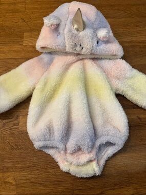 Old Navy Plush Unicorn Hooded Baby One-Piece - Pastel Pink, Cream, Yellow
